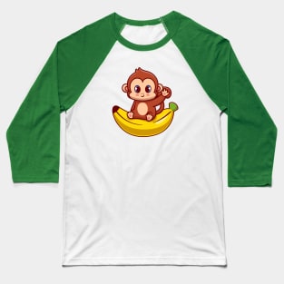 Cute Monkey Sitting On Banana Cartoon Baseball T-Shirt